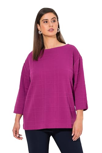 Ulla Popken Damen große Größen Übergrößen Plus Size Sweatshirt, Strukturkaro, U-Boot-Ausschnitt, 3/4-Arm Beere 46+ 831036827-46+ von Ulla Popken