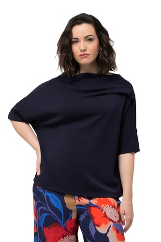 Ulla Popken Damen große Größen Übergrößen Plus Size Sweatshirt, Zierfalten, Oversized, Stehkragen, Halbarm Marine 58+ 807704770-58+ von Ulla Popken