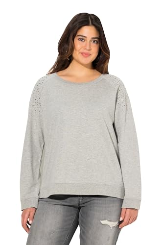 Ulla Popken Damen große Größen Übergrößen Plus Size Sweatshirt, Ziernieten, Oversized, Rundhals, Langarm hellgrau mélange 50+ 830545134-50+ von Ulla Popken