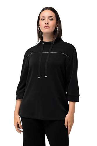 Ulla Popken Damen große Größen Übergrößen Plus Size Sweatshirt, Ziersteine, Classic, Stehkragen, 3/4-Arm schwarz 50+ 823738100-50+ von Ulla Popken