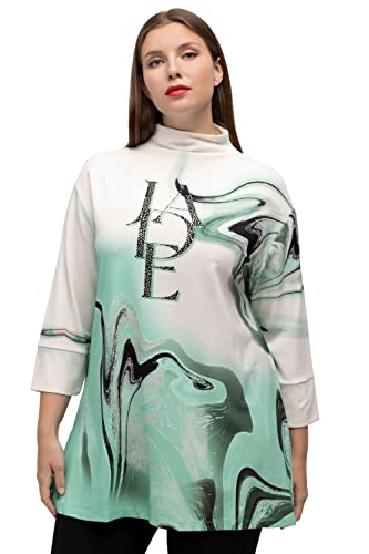 Ulla Popken Damen große Größen Übergrößen Plus Size Sweatshirt, Ziersteine, Egg-Shape, Stehkragen, Halbarm flaschengrün 46+ 813450454-46+ von Ulla Popken