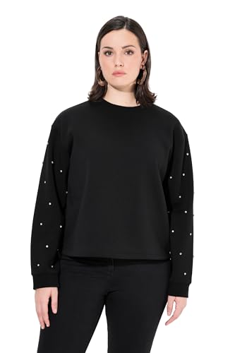 Ulla Popken Damen große Größen Übergrößen Plus Size Sweatshirt, Ziersteine, Oversized, Rundhals, Langarm schwarz 46+ 834283100-46+ von Ulla Popken