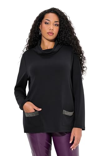 Ulla Popken Damen große Größen Übergrößen Plus Size Sweatshirt, Ziersteintaschen, Boxy, Stehkragen, Langarm Ebenholz 58+ 833411120-58+ von Ulla Popken