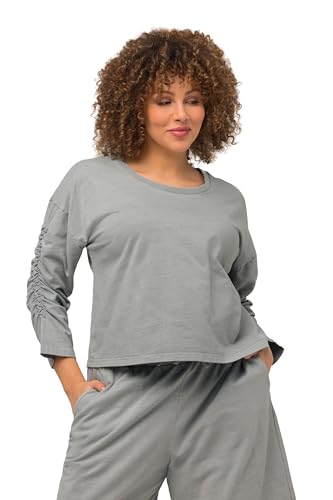 Ulla Popken Damen große Größen Übergrößen Plus Size Sweatshirt, kurz, Oversized, Rundhals, 3/4-Arm hellgrau mélange 46+ 814307134-46+ von Ulla Popken