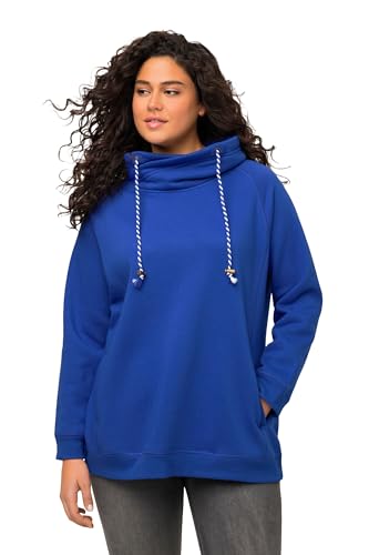 Ulla Popken Damen große Größen Übergrößen Plus Size Sweatshirt, weiter Stehkragen, Taschen, Raglan-Langarm blau lila 66+ 713963720-66+ von Ulla Popken