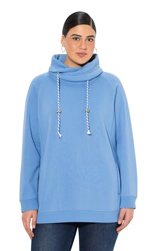 Ulla Popken Damen Sweatshirt, Weiter Stehkragen, Taschen, Raglan-Langarm, Helle Kornblume, 54-56 EU von Ulla Popken