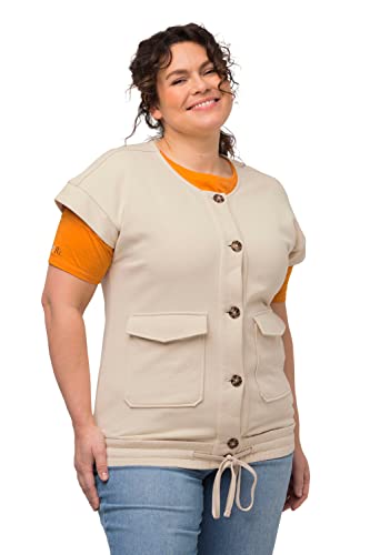 Ulla Popken Damen große Größen Übergrößen Plus Size Sweatweste, Utility-Stil, Rundhals, ärmellos, Biobaumwolle popcorn 46+ 818737668-46+ von Ulla Popken