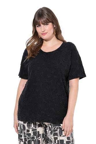 Ulla Popken Damen große Größen Übergrößen Plus Size T-Shirt, 3D-Struktur, Rundhals, Halbarm. Biobaumwolle schwarz 50+ 837511100-50+ von Ulla Popken