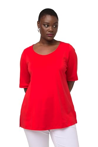 Ulla Popken Damen große Größen Übergrößen Plus Size T-Shirt, A-Line, Rundhals, 1/2-Arm, Pima Cotton mohnrot 42+ 820735528-42+ von Ulla Popken