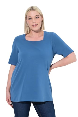 Ulla Popken Damen große Größen Übergrößen Plus Size T-Shirt, A-Linie, Carré-Ausschnitt, Halbarm denimblau 58+ 807286721-58+ von Ulla Popken