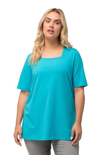 Ulla Popken Damen große Größen Übergrößen Plus Size T-Shirt, A-Linie, Carré-Ausschnitt, Halbarm tiefes Aqua 54+ 807286740-54+ von Ulla Popken