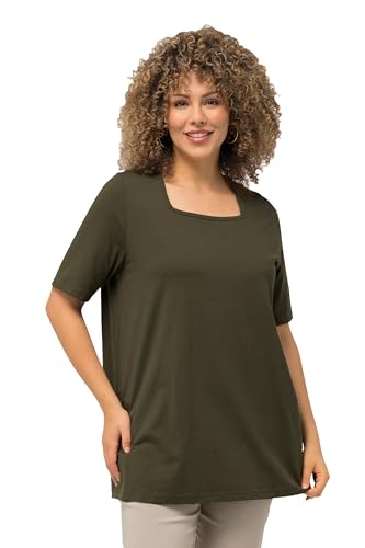 Ulla Popken Damen große Größen Übergrößen Plus Size T-Shirt, A-Linie, Carré-Ausschnitt, Halbarm waldgrün 46+ 807286201-46+ von Ulla Popken
