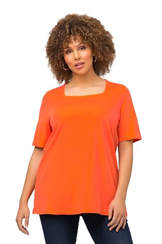 Ulla Popken Damen große Größen Übergrößen Plus Size T-Shirt, A-Linie, Carree-Ausschnitt, Halbarm Mandarine 42+ 807286650-42+ von Ulla Popken