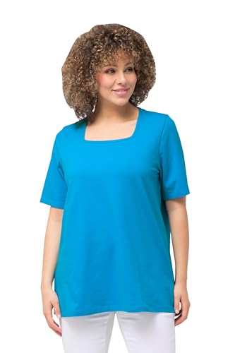 Ulla Popken Damen große Größen Übergrößen Plus Size T-Shirt, A-Linie, Carré-Ausschnitt, Halbarm saphirblau 42+ 807286750-42+ von Ulla Popken