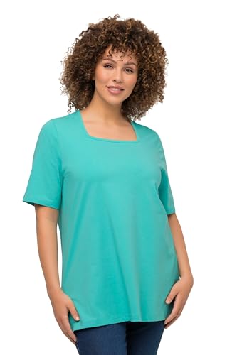 Ulla Popken Damen große Größen Übergrößen Plus Size T-Shirt, A-Linie, Carree-Ausschnitt, Halbarm türkis 46+ 807286433-46+ von Ulla Popken