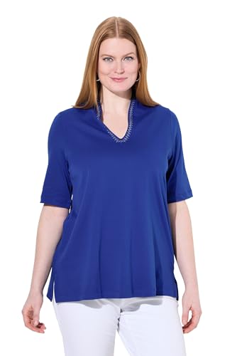 Ulla Popken Damen große Größen Übergrößen Plus Size T-Shirt, A-Linie, Kelchkragen, Halbarm Dunkles Saphir 54+ 821287741-54+ von Ulla Popken
