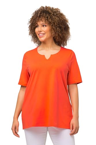 Ulla Popken Damen große Größen Übergrößen Plus Size T-Shirt, A-Linie, Tunika-Ausschnitt, Halbarm Mandarine 46+ 807259650-46+, 46-48, (807259) von Ulla Popken