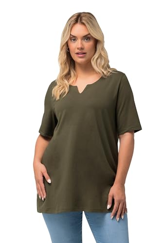 Ulla Popken Damen große Größen Übergrößen Plus Size T-Shirt, A-Linie, Tunika-Ausschnitt, Halbarm Wald grün 54+ 807259201-54+ von Ulla Popken