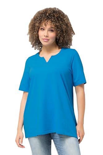 Ulla Popken Damen große Größen Übergrößen Plus Size T-Shirt, A-Linie, Tunika-Ausschnitt, Halbarm saphirblau 42+ 807259750-42+ von Ulla Popken