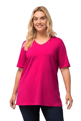 Ulla Popken Damen große Größen Übergrößen Plus Size T-Shirt, A-Linie, V-Ausschnitt, Halbarm Fuchsia pink 42+ 807284815-42+ von Ulla Popken