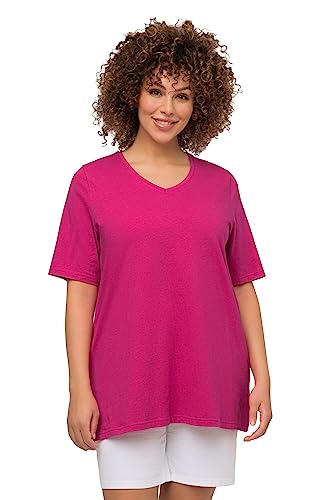 Ulla Popken Damen große Größen Übergrößen Plus Size T-Shirt, A-Linie, V-Ausschnitt, Halbarm Fuchsia pink 58+ 807284815-58+ von Ulla Popken