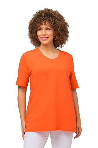 Ulla Popken Damen große Größen Übergrößen Plus Size T-Shirt, A-Linie, V-Ausschnitt, Halbarm Mandarine 46+ 807284650-46+, 46-48, (807284) von Ulla Popken