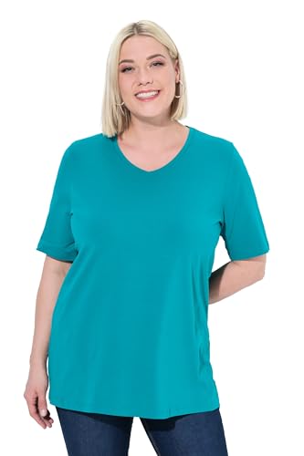 Ulla Popken Damen große Größen Übergrößen Plus Size T-Shirt, A-Linie, V-Ausschnitt, Halbarm Petrol 42+ 807284769-42+ von Ulla Popken