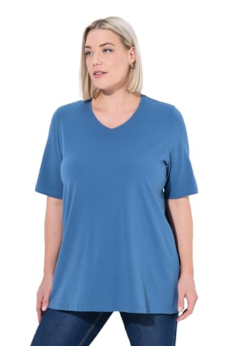 Ulla Popken Damen große Größen Übergrößen Plus Size T-Shirt, A-Linie, V-Ausschnitt, Halbarm denimblau 54+ 807284721-54+ von Ulla Popken