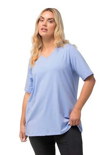Ulla Popken Damen große Größen Übergrößen Plus Size T-Shirt, A-Linie, V-Ausschnitt, Halbarm himmelblau 54+ 807284708-54+ von Ulla Popken