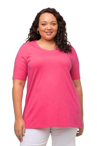 Ulla Popken Damen große Größen Übergrößen Plus Size T-Shirt, A-Linie, V-Ausschnitt, Halbarm rosarot 46+ 807284511-46+ von Ulla Popken