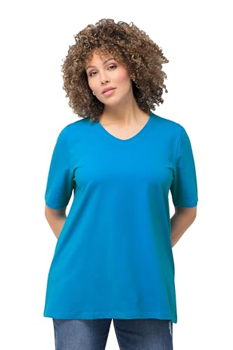 Ulla Popken Damen große Größen Übergrößen Plus Size T-Shirt, A-Linie, V-Ausschnitt, Halbarm saphirblau 54+ 807284750-54+ von Ulla Popken