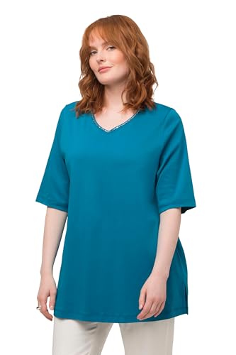Ulla Popken Damen große Größen Übergrößen Plus Size T-Shirt, A-Linie, V-Ausschnitt, Halbarm schwarz 58+ 820739100-58+ von Ulla Popken