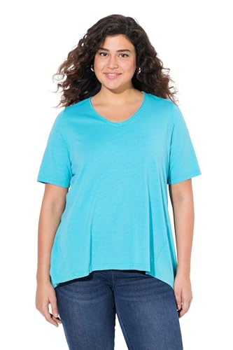 Ulla Popken Damen große Größen Übergrößen Plus Size T-Shirt, A-Linie, V-Ausschnitt, Halbarm tiefes Aqua 50+ 835996730-50+ von Ulla Popken
