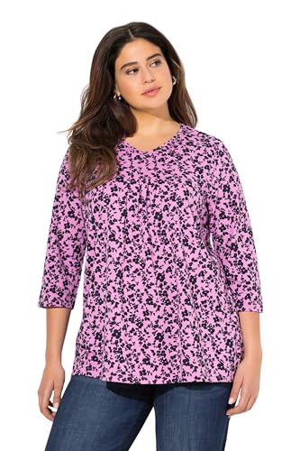 Ulla Popken Damen große Größen Übergrößen Plus Size T-Shirt, A-Linie, V-Ausschnitt, Zierfalten, 3/4-Arm von Ulla Popken