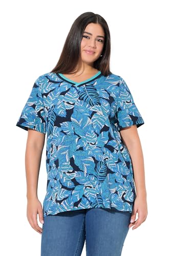 Ulla Popken Damen große Größen Übergrößen Plus Size T-Shirt, Blätter, A-Linie, V-Ausschnitt, Flügel-Halbarm Marine 46+ 838486130-46+ von Ulla Popken