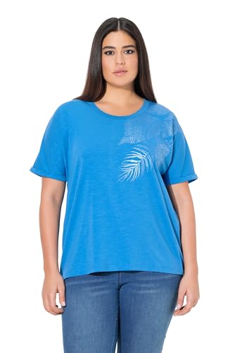 Ulla Popken Damen große Größen Übergrößen Plus Size T-Shirt, Blätter, Oversized, Rundhals, Halbarm Petrolblau 58+ 838613738-58+ von Ulla Popken
