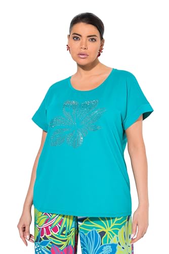 Ulla Popken Damen große Größen Übergrößen Plus Size T-Shirt, Blüte, Oversized, Rundhals, Halbarm türkis 62+ 839136456-62+ von Ulla Popken