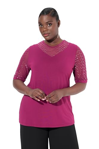 Ulla Popken Damen große Größen Übergrößen Plus Size T-Shirt, Classic Fit, Mesh mit Pailletten, Jersey-Unterlage aubergine 50+ 832806540-50+ von Ulla Popken