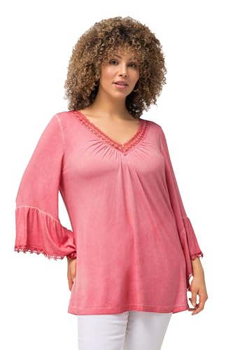 Ulla Popken Damen große Größen Übergrößen Plus Size T-Shirt, Cold Dyed, Spitze, V-Ausschnitt, 3/4-Arm Dunkles pink 50+ 829212521-50+ von Ulla Popken