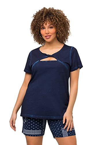 Ulla Popken Damen große Größen Übergrößen Plus Size T-Shirt, Cut-Out, Slim, Rundhals, Halbarm, Cold Dyed dunkelblau 54+ 818769750-54+ von Ulla Popken