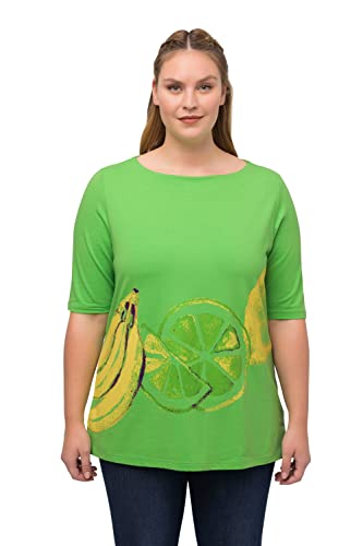 Ulla Popken Damen große Größen Übergrößen Plus Size T-Shirt, Fruchtmotiv, U-Boot-Ausschnitt, Halbarm Gras grün 50+ 818012420-50+ von Ulla Popken