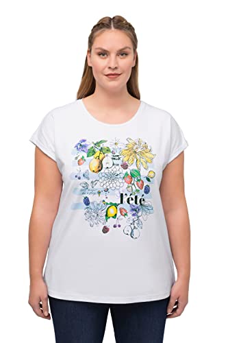 Ulla Popken Damen große Größen Übergrößen Plus Size T-Shirt, Früchte, Oversized, Rundhals, Halbarm schneeweiß 50+ 818330200-50+ von Ulla Popken