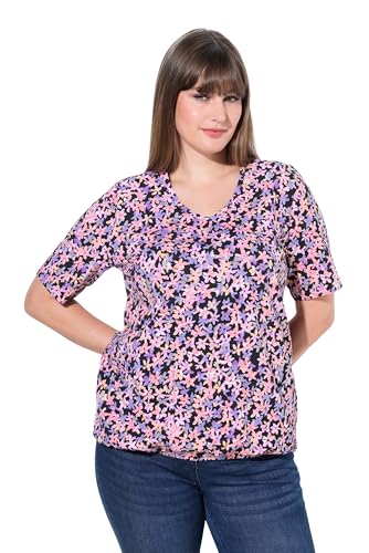 Ulla Popken Damen große Größen Übergrößen Plus Size T-Shirt, Gummisaum, V-Ausschnitt, Halbarm apricot 58+ 837721648-58+ von Ulla Popken