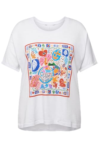 Ulla Popken Damen große Größen Übergrößen Plus Size T-Shirt, Herz, Oversized, Rundhals, Halbarm schneeweiß 50+ 829648200-50+ von Ulla Popken