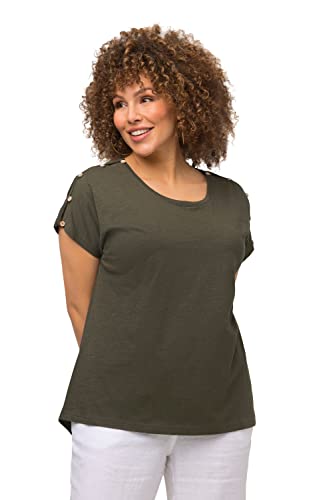 Ulla Popken Damen große Größen Übergrößen Plus Size T-Shirt, Knöpfe, Cut-Outs, Oversized, Rundhals, Halbarm Khaki 50+ 818770196-50+ von Ulla Popken