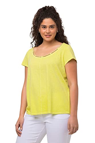 Ulla Popken Damen große Größen Übergrößen Plus Size T-Shirt, Kordel, A-Linie, Rundhals, Halbarm gelbgrün 46+ 807081400-46+ von Ulla Popken