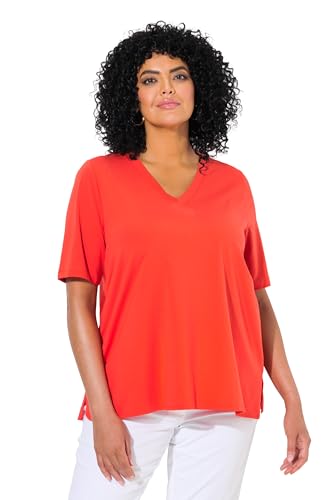 Ulla Popken Damen große Größen Übergrößen Plus Size T-Shirt, Materialmix, A-Linie, V-Ausschnitt, Halbarm Paprika 42+ 839020526-42+ von Ulla Popken
