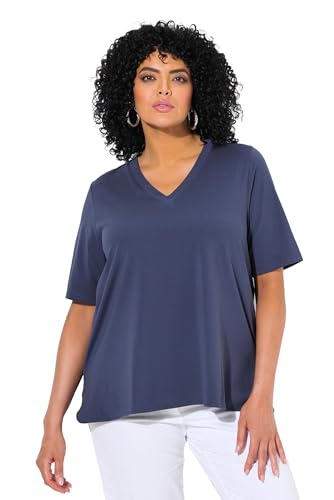 Ulla Popken Damen große Größen Übergrößen Plus Size T-Shirt, Materialmix, A-Linie, V-Ausschnitt, Halbarm Universum 46+ 839020730-46+ von Ulla Popken