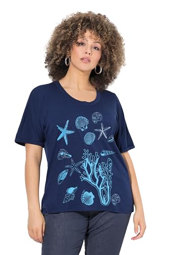 Ulla Popken Damen große Größen Übergrößen Plus Size T-Shirt, Meerestiere, Oversized, Rundhals, Halbarm Tintenblau 54+ 838905740-54+ von Ulla Popken