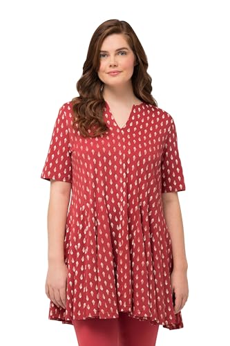 Ulla Popken Damen große Größen Übergrößen Plus Size T-Shirt, Muscheln, Godetfalten, Tunika-Ausschnitt, Halbarm Koralle 46+ 826389532-46+ von Ulla Popken